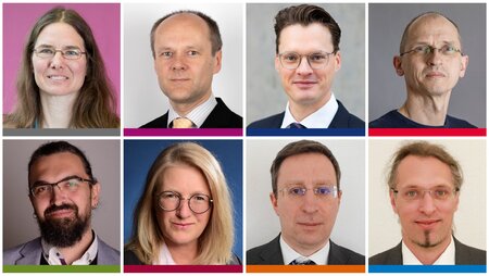 Porträts von zwei Frauen und sechs Männern.